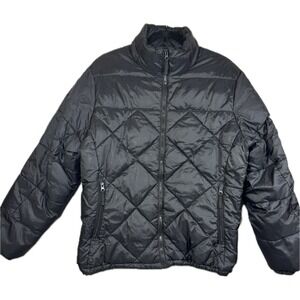 Y2K Double Down Puffer Jacket Mens L Black Diamond Quilted Steve & Barrys